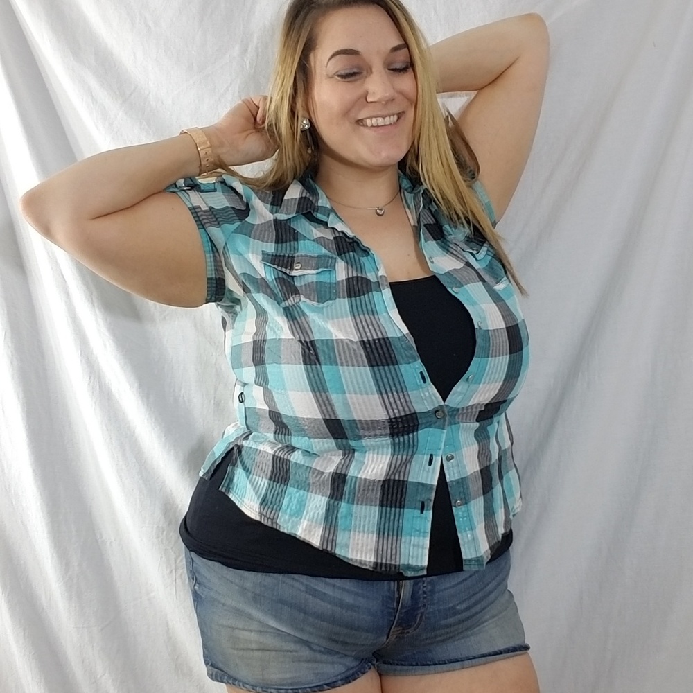 Plaid Button Down shirt with Metallic Pinstripe